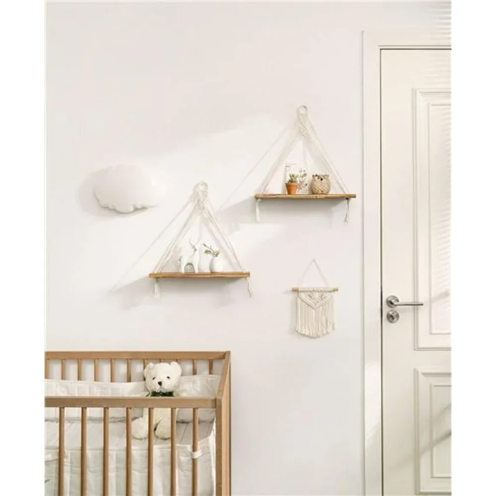 Mkono Macrame Hanging Shelves Set Boho Wood Wall Decor Floating Storage